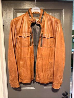DKNY Men's Cognac Leather Jacket